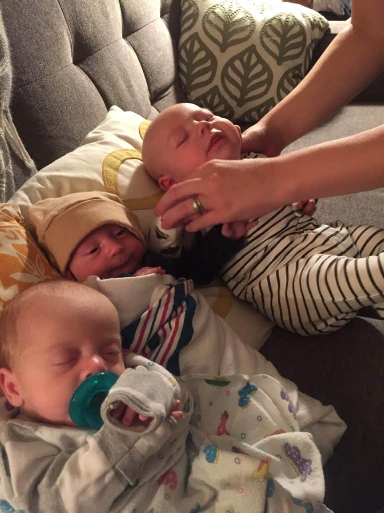 nicu grads mee their 'cousin' for the first time. Family support is crucial for nicu babies. Three newborns together