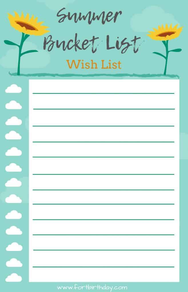 Summer Bucket List Wish List