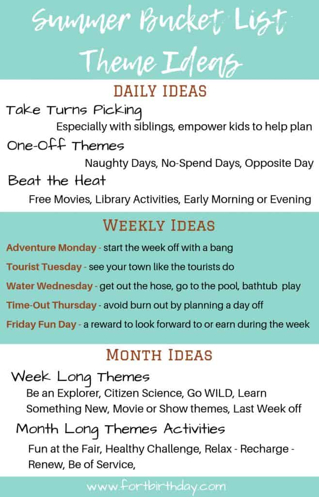 Summer Bucket List Theme ideas