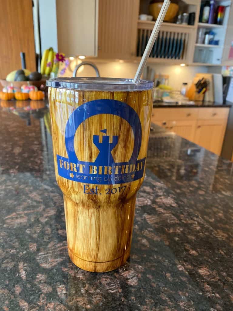 My favorite DIY tools and things include my custom Fort Birthday insulated tumbler and stainless straw.
