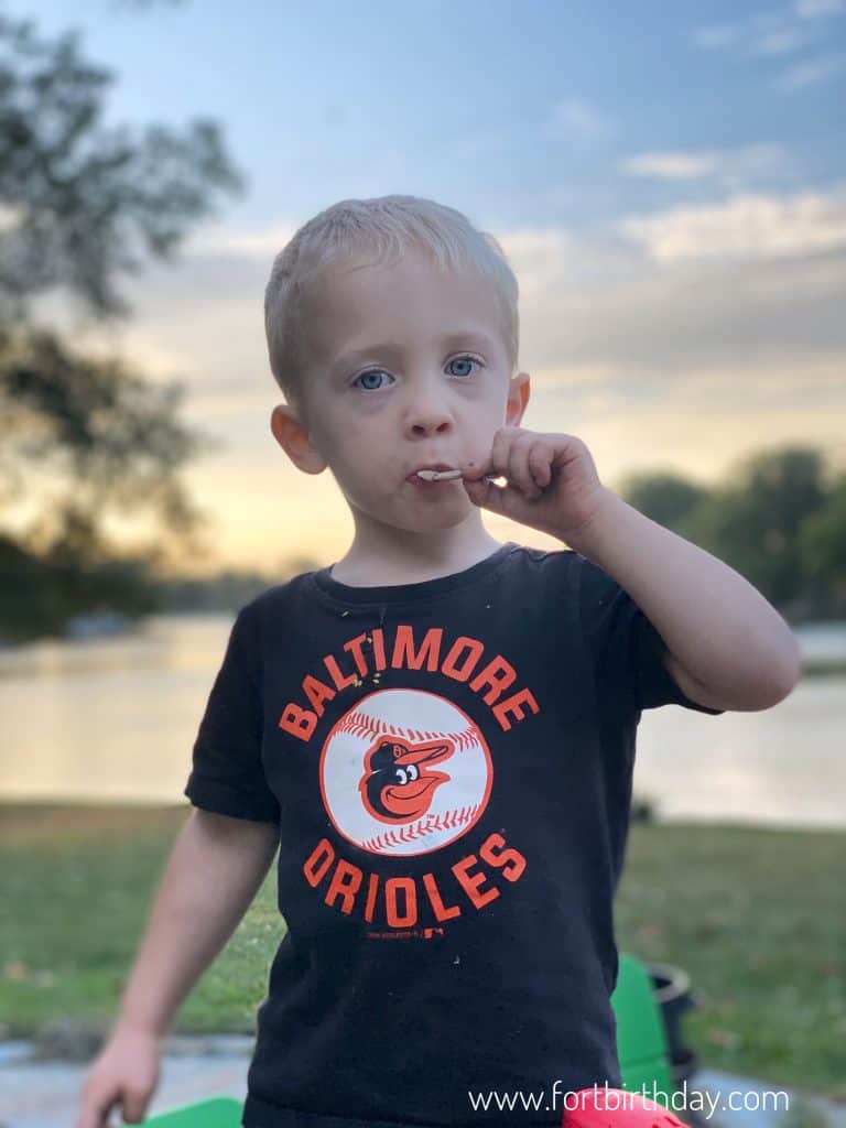 Learning to love crabs this summer toddler with crabs and baltimore orioles shirt