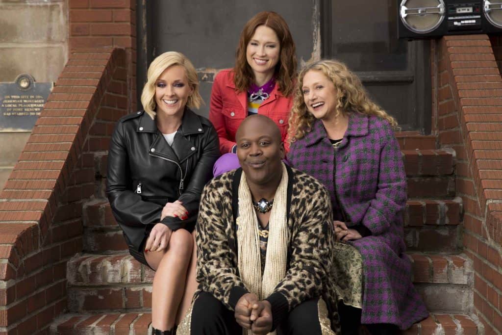 Publicity Still for Unbreakable Kimmy Schmidt - four comedy geniuses help pass the time for watching TV shows to stream while pumping