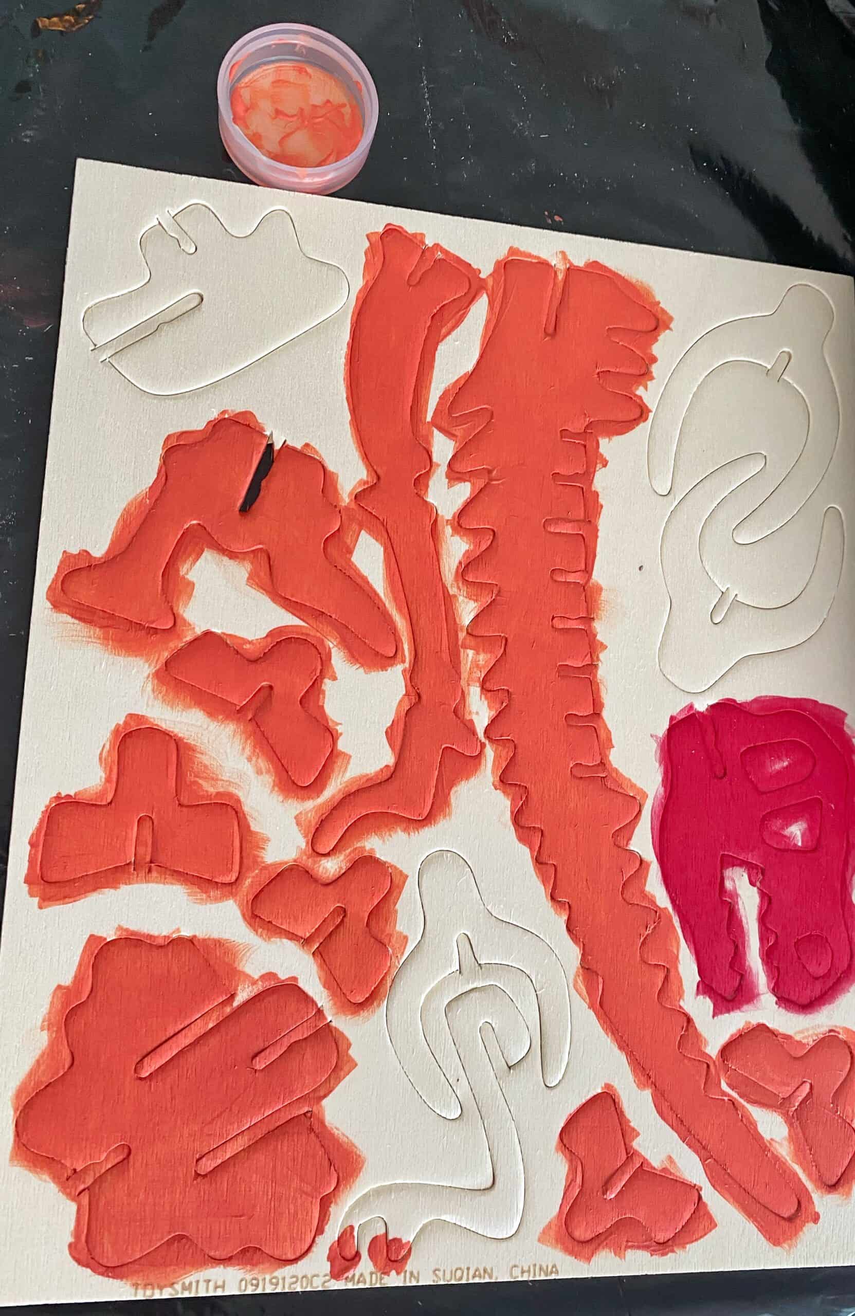 Painting 3D Dino puzzle pieces as Mommy Self Care
